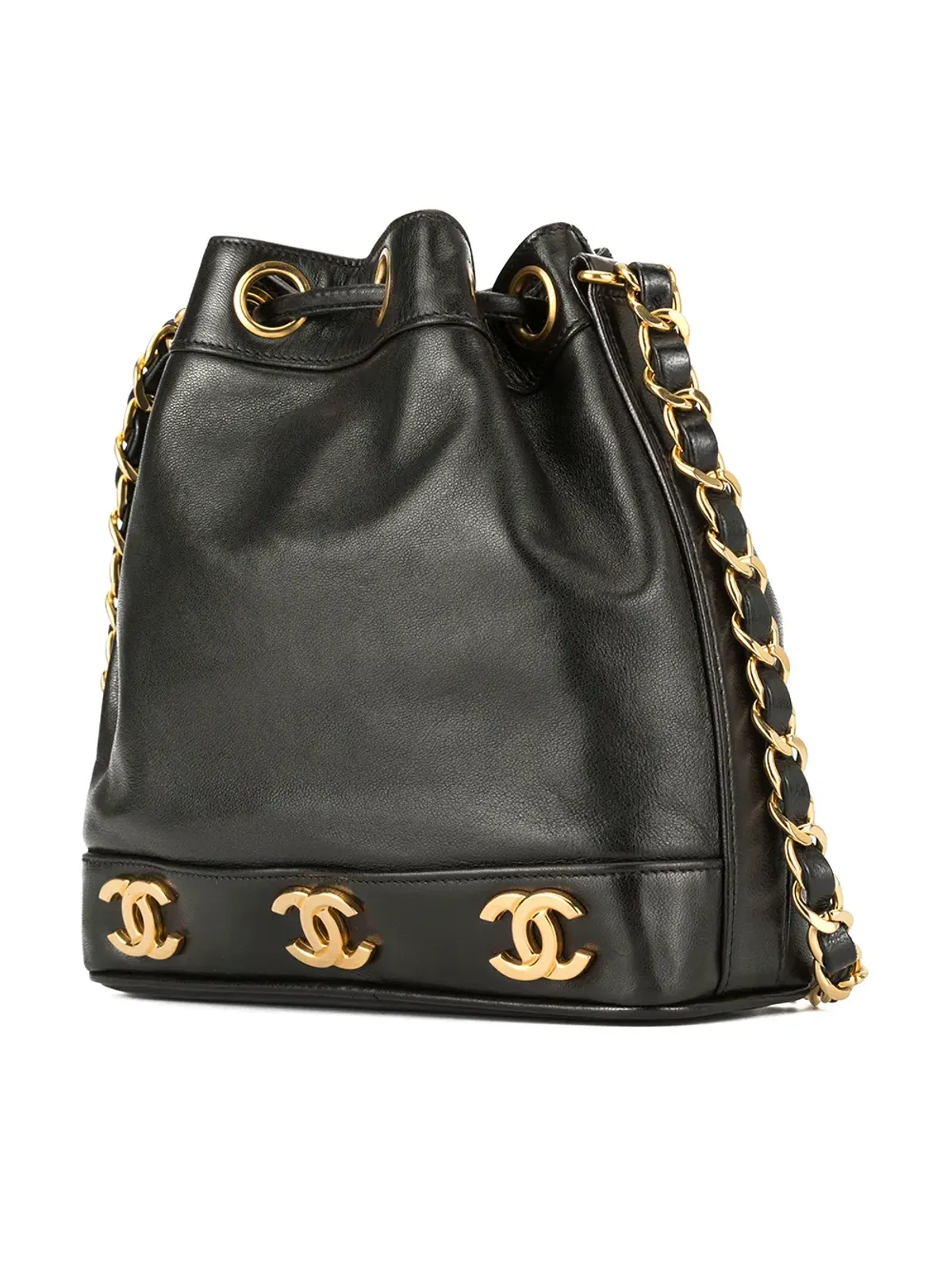 CHANEL ビンテージ CCロゴチェーン ドローストリング バケットバッグ - 画像3