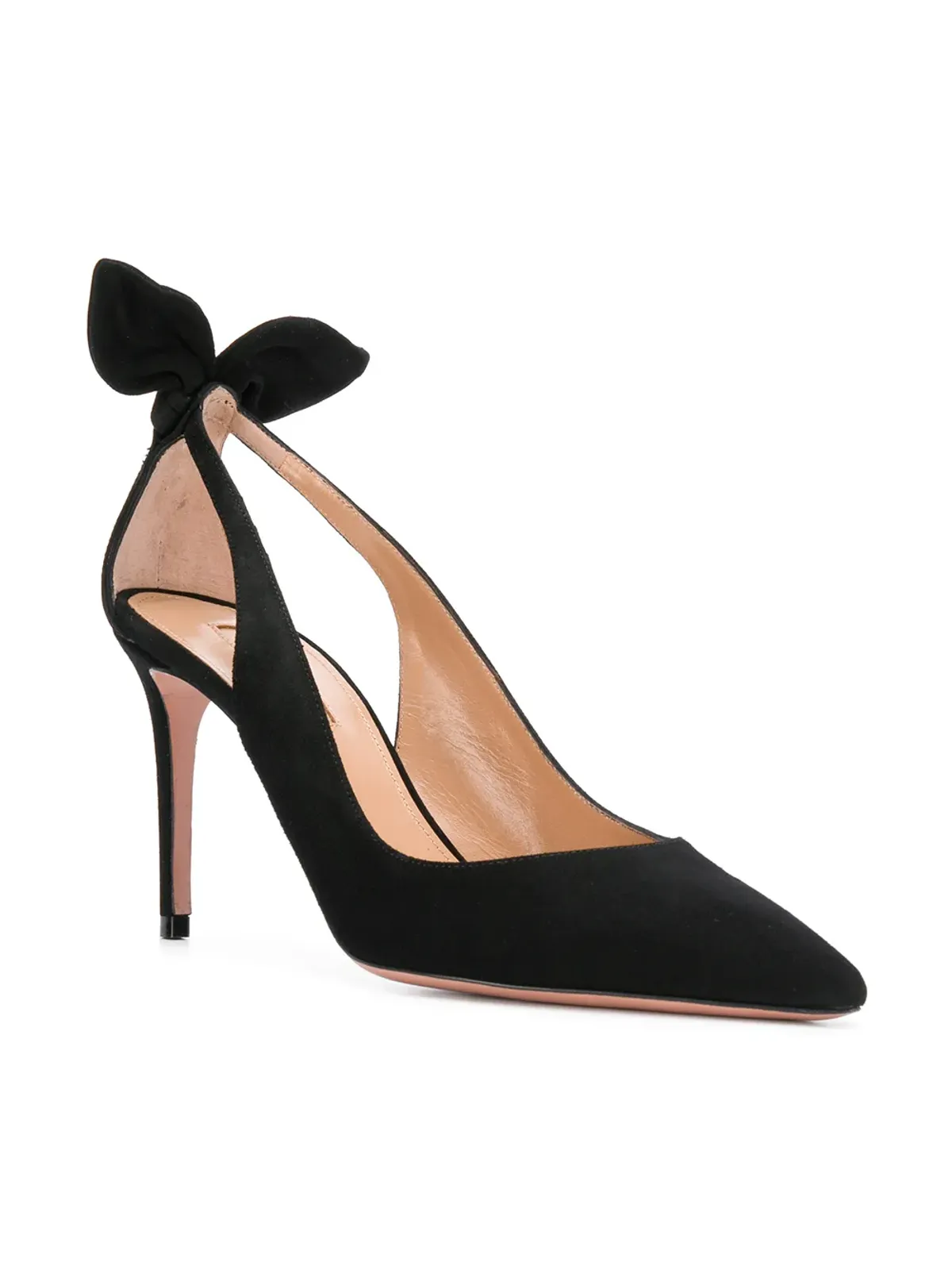 Aquazzura ボウ付きスエードパンプス（ブラック） - 画像3