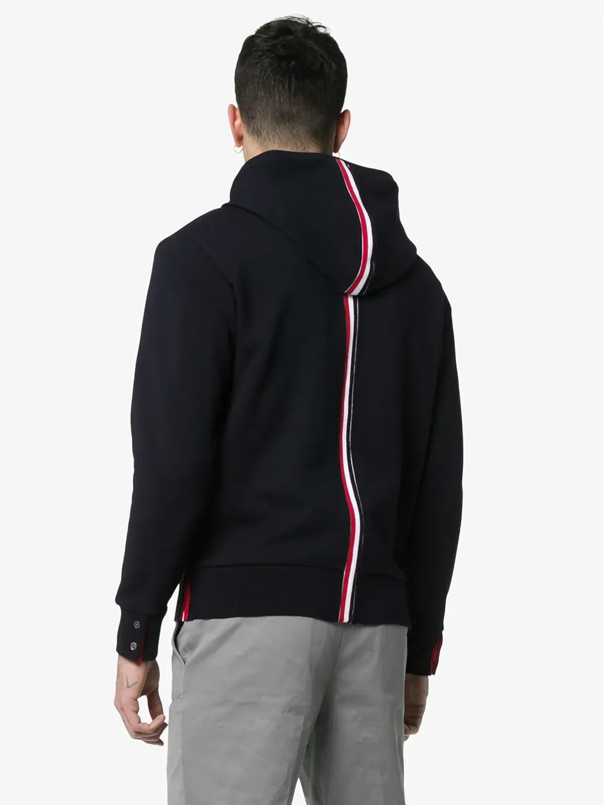 Thom Browne ストライプディテールジップアップフーディー ブルー - 画像4