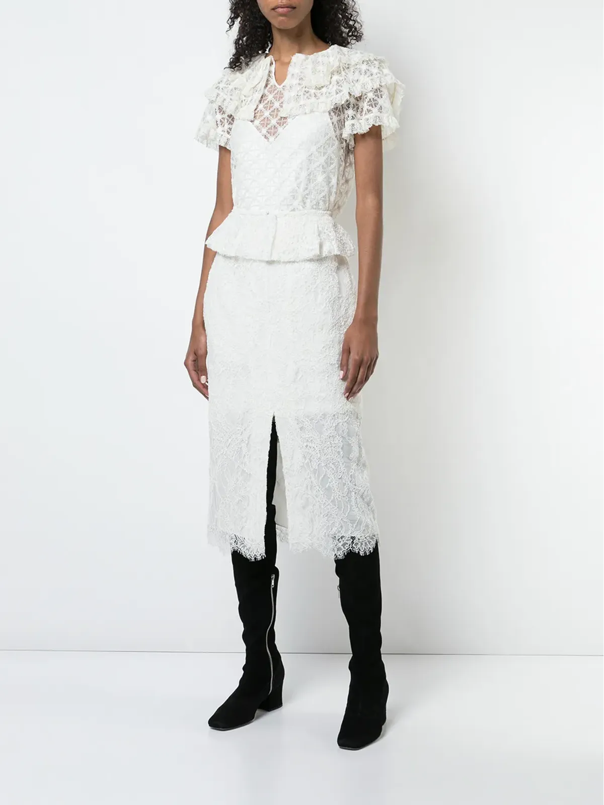 Brock Collection 花柄レースのスリット入りペンシルスカート - 画像2