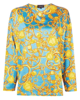 Gucci Pre-Owned チェーン柄長袖ブラウス - Blue - サムネイル1