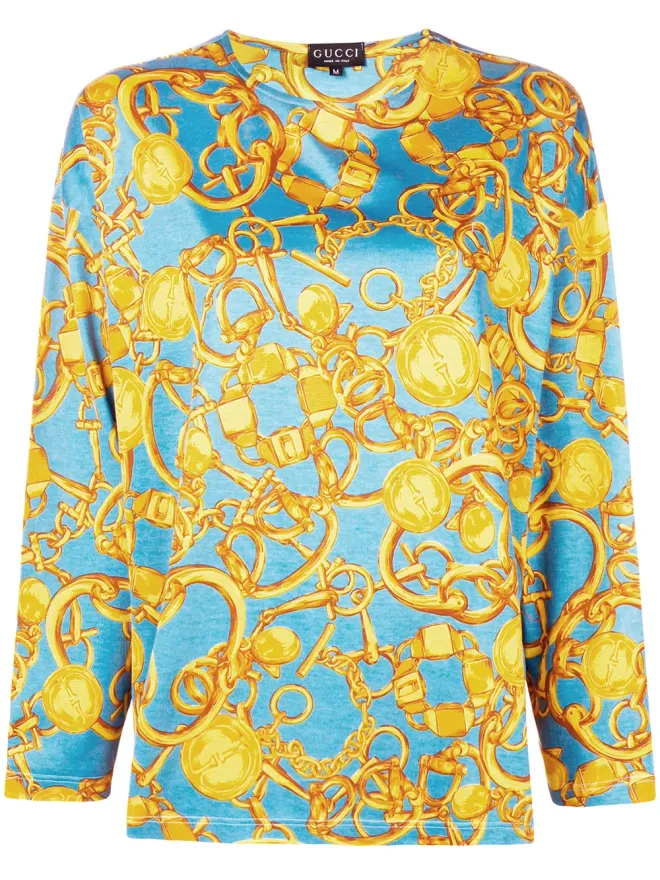 Gucci Pre-Owned Gucci Pre-Owned チェーン柄長袖ブラウス - Blueの商品画像
