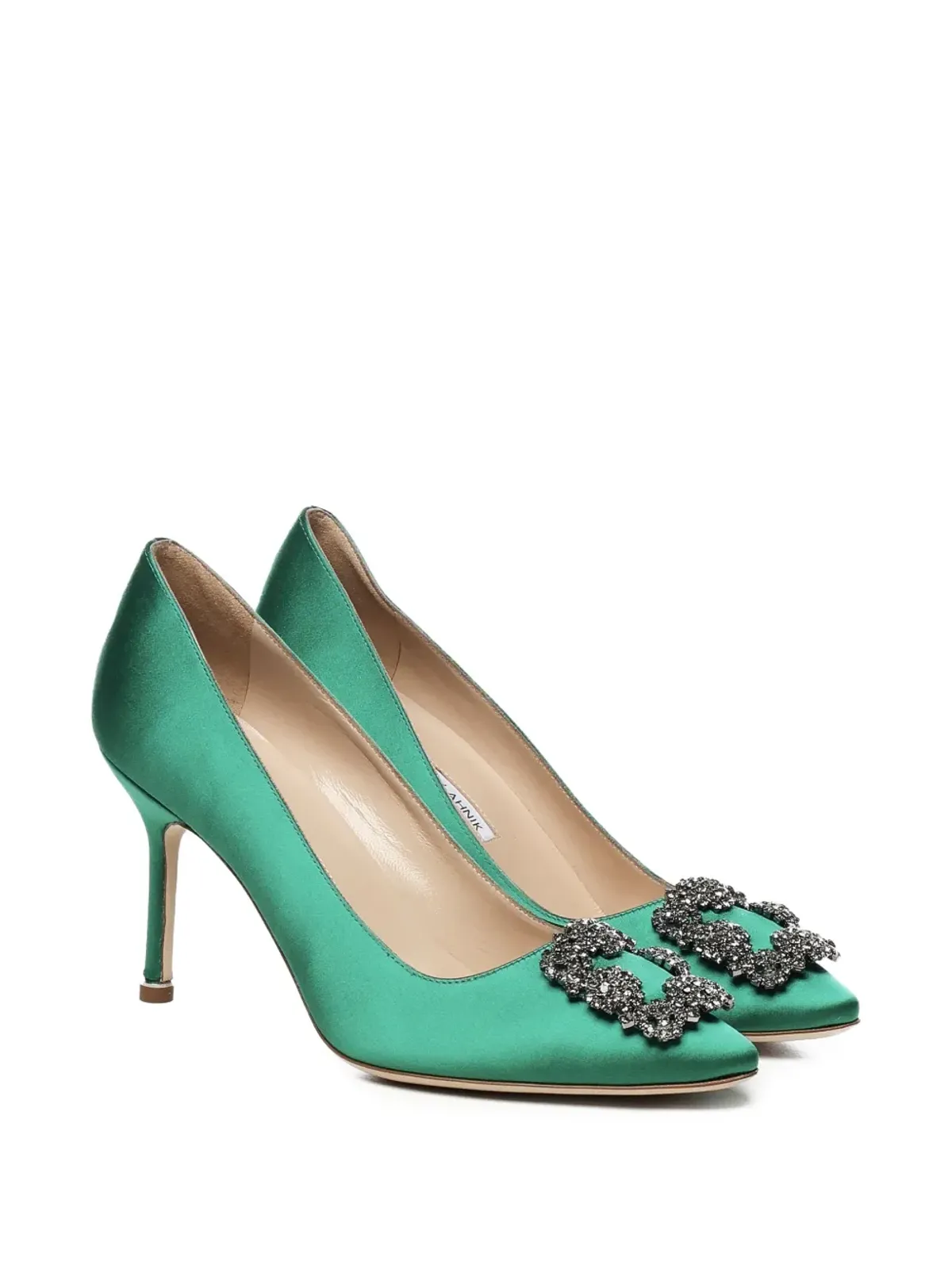 Manolo Blahnik 90mm Hangisi satin pumps - Green - 画像2
