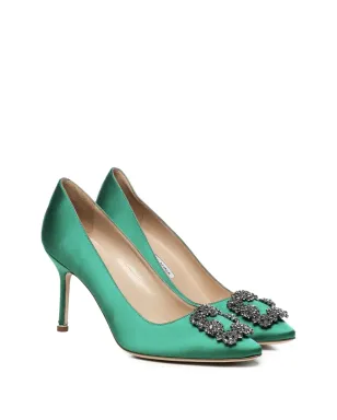 Manolo Blahnik 90mm Hangisi satin pumps - Green - サムネイル2