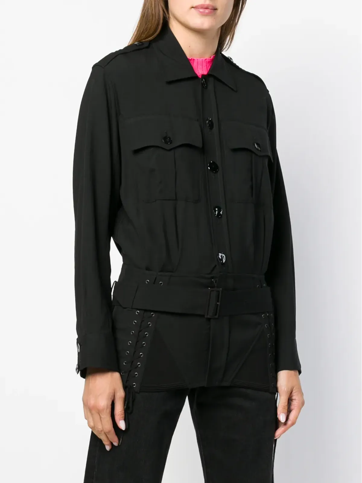 Jean Paul Gaultier Pre-Owned レースアップディテール ベルト付きジャケット - ブラック - 画像3