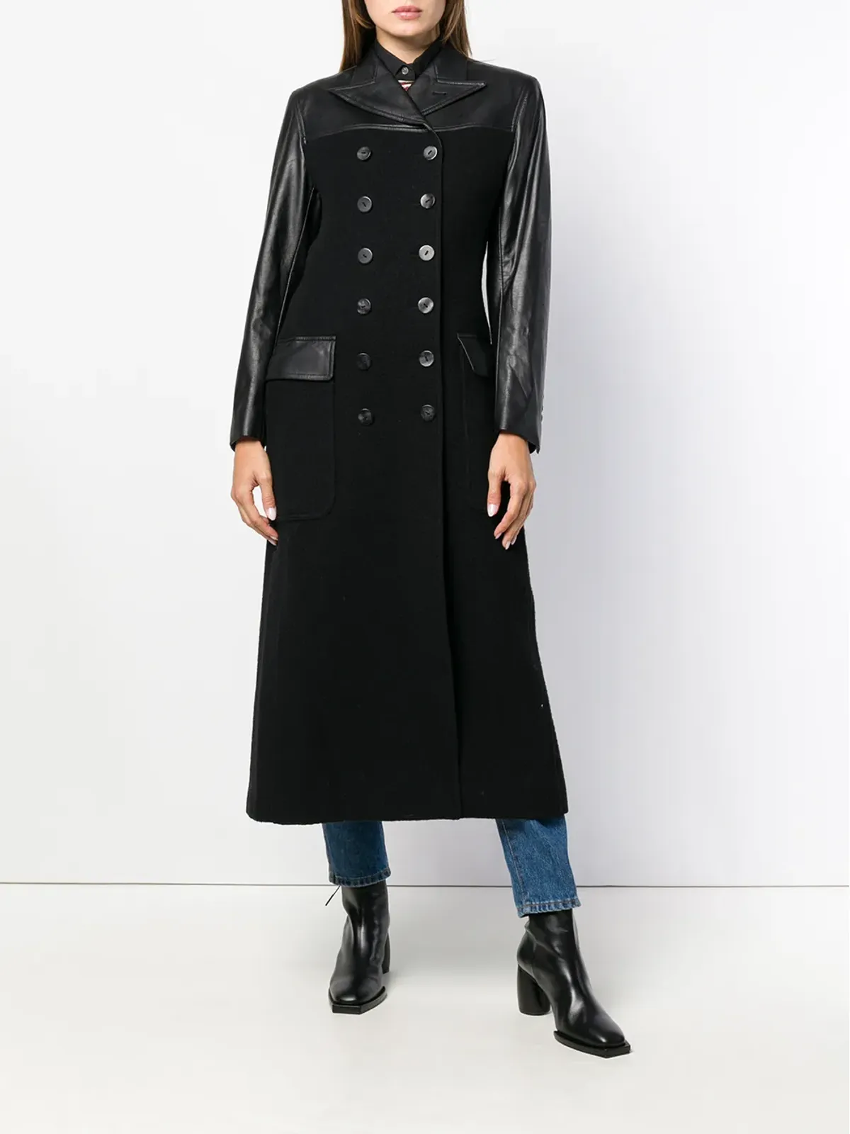 Jean Paul Gaultier Pre-Owned フェイクレザー ロングコート ブラック - 画像2