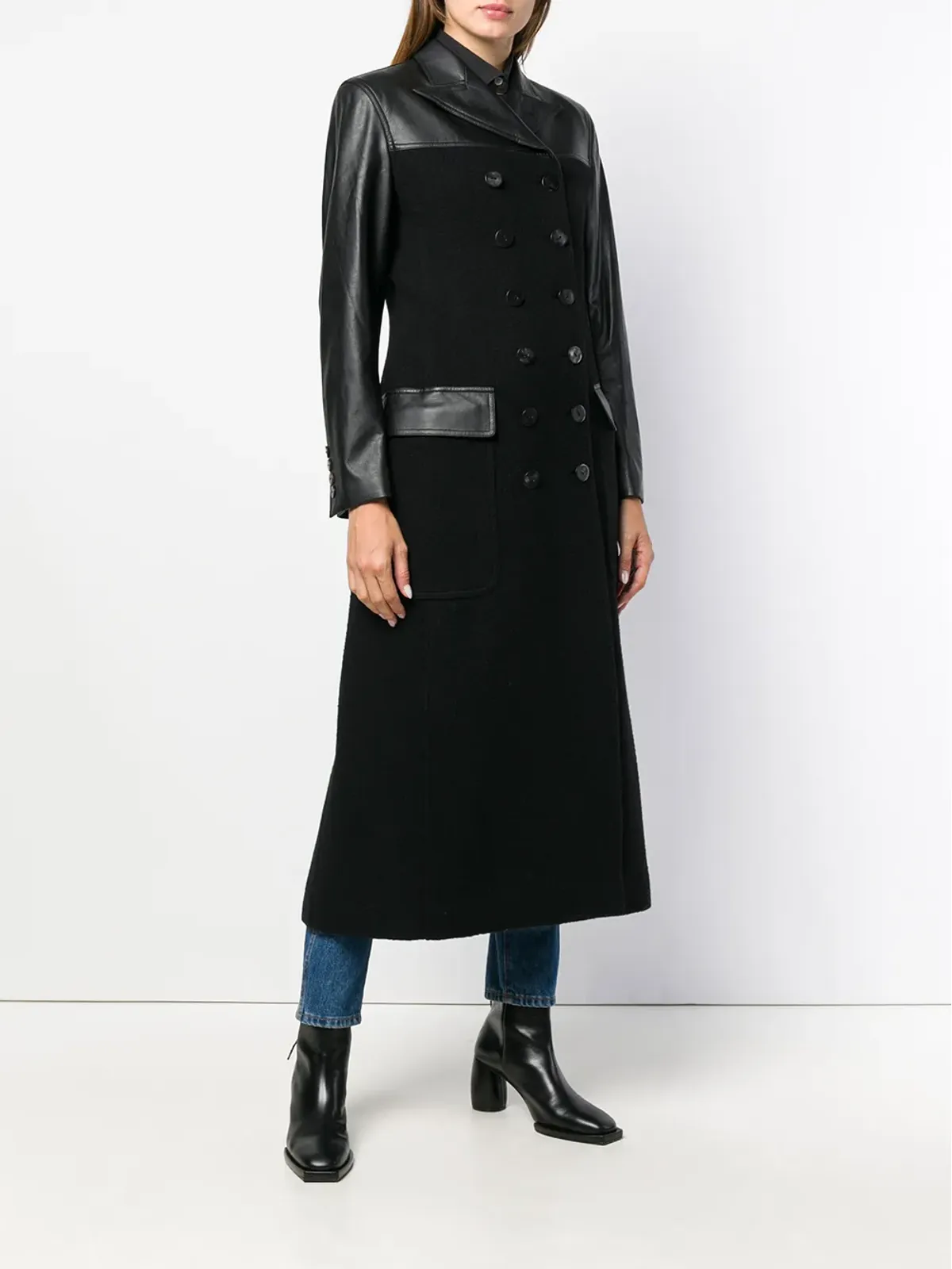 Jean Paul Gaultier Pre-Owned フェイクレザー ロングコート ブラック - 画像3