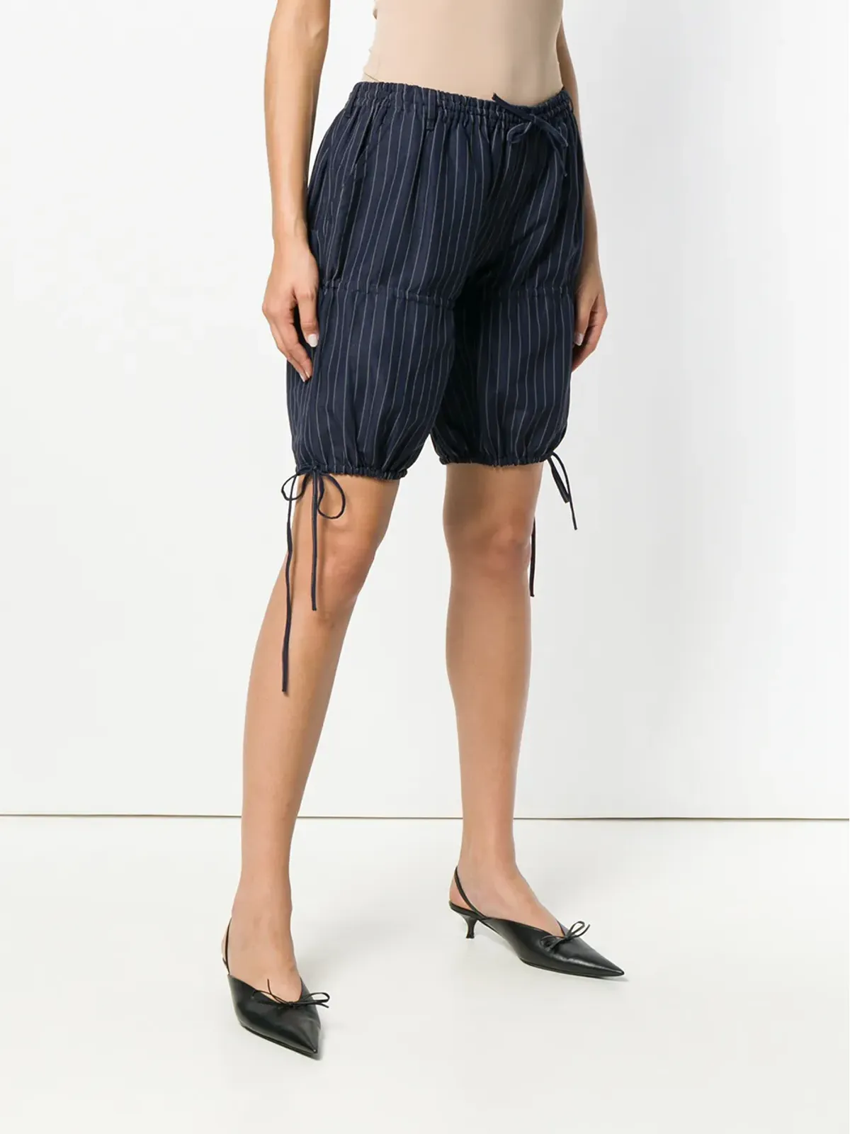 Jean Paul Gaultier Pre-Owned ピンストライプ ギャザーショーツ（ブルー） - 画像3