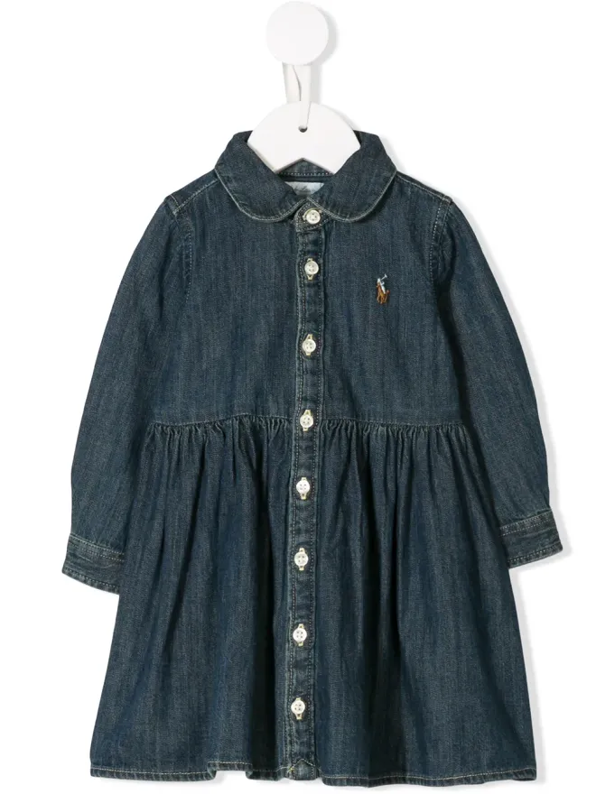 POLO RALPH LAUREN KIDS POLO RALPH LAUREN KIDS denim shirt dress and bloomers set - Blueの商品画像