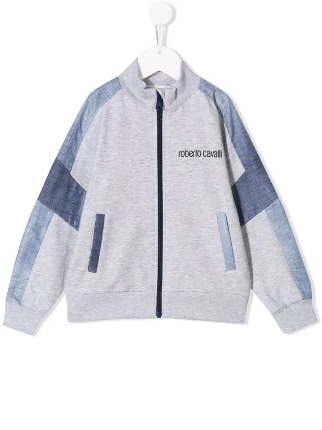 Roberto Cavalli Junior Roberto Cavalli Junior デニムパッチワーク トラックジャケット - Greyの商品画像