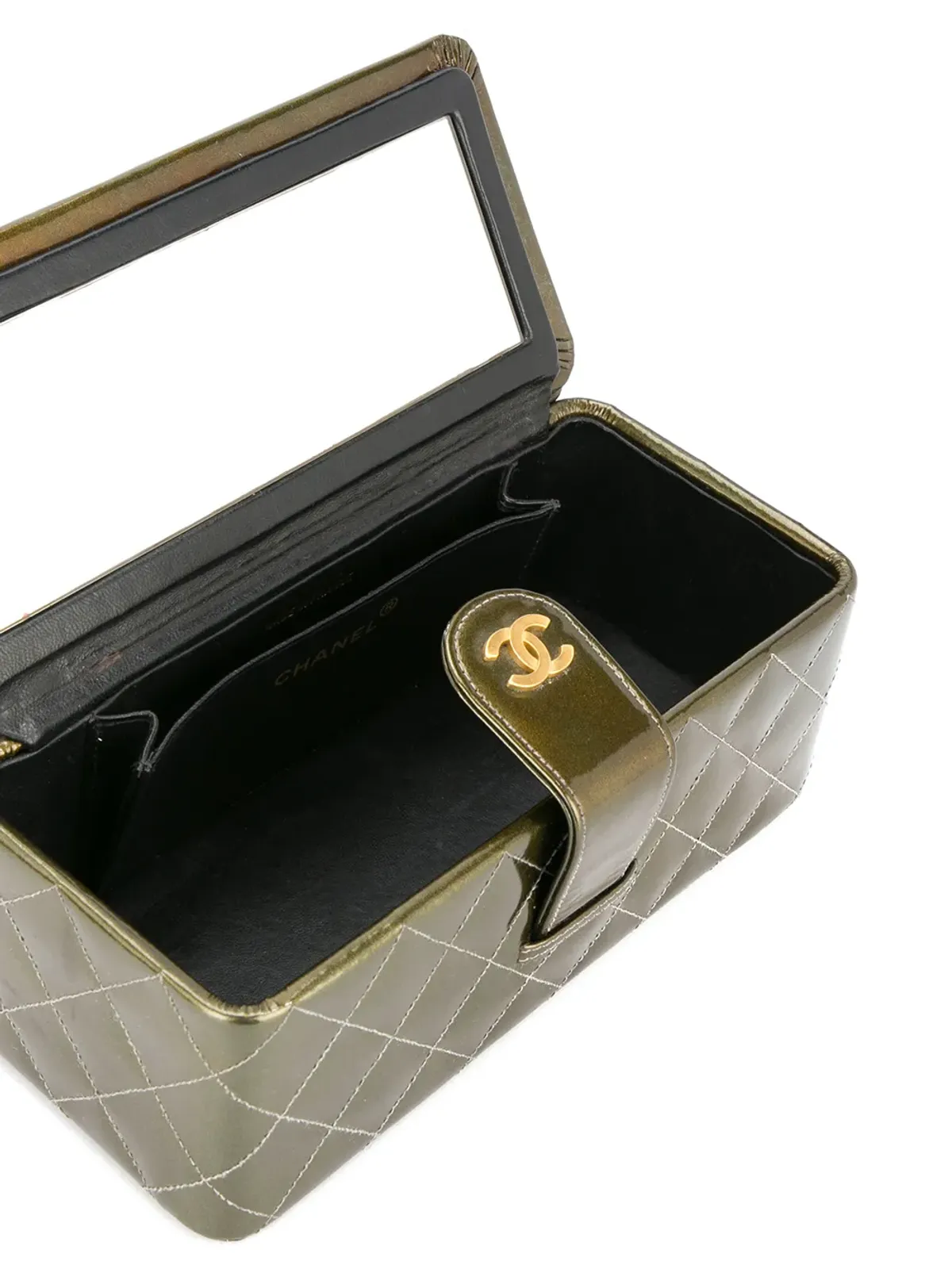 CHANEL ヴィンテージ 1994-1996 キルティング CC ヴァニティ ハンドバッグ グリーン - 画像5