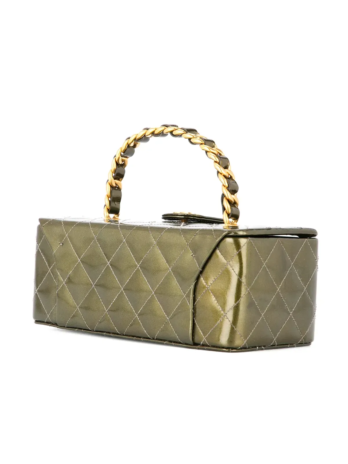 CHANEL ヴィンテージ 1994-1996 キルティング CC ヴァニティ ハンドバッグ グリーン - 画像3