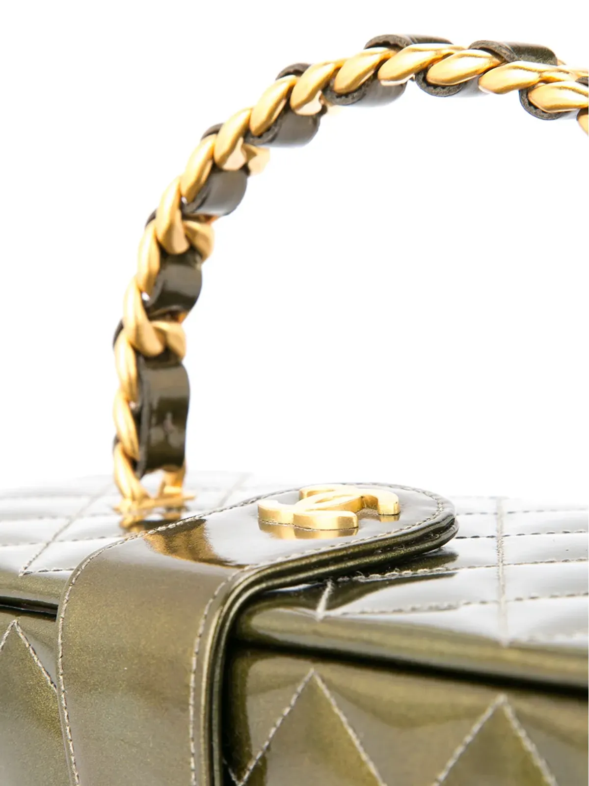 CHANEL ヴィンテージ 1994-1996 キルティング CC ヴァニティ ハンドバッグ グリーン - 画像4