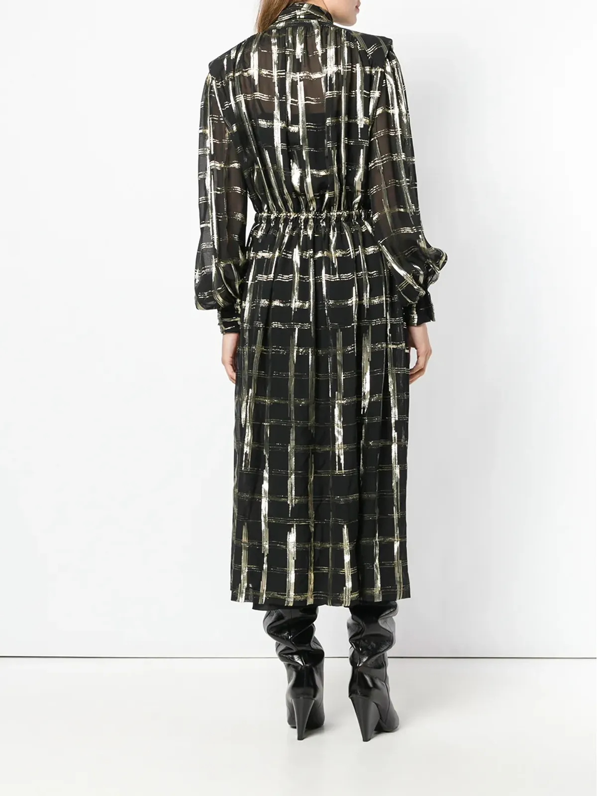 Alberta Ferretti チェック柄ボウタイ付きミディドレス - 画像4