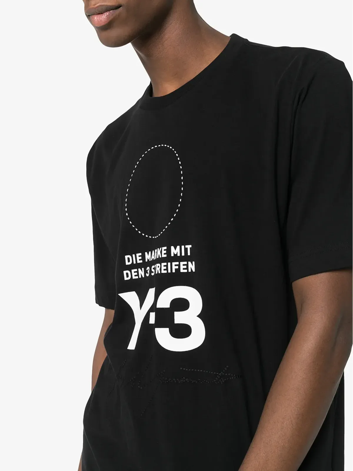 Y-3 ブラック ロゴとサークルプリント コットン Tシャツ - 画像5