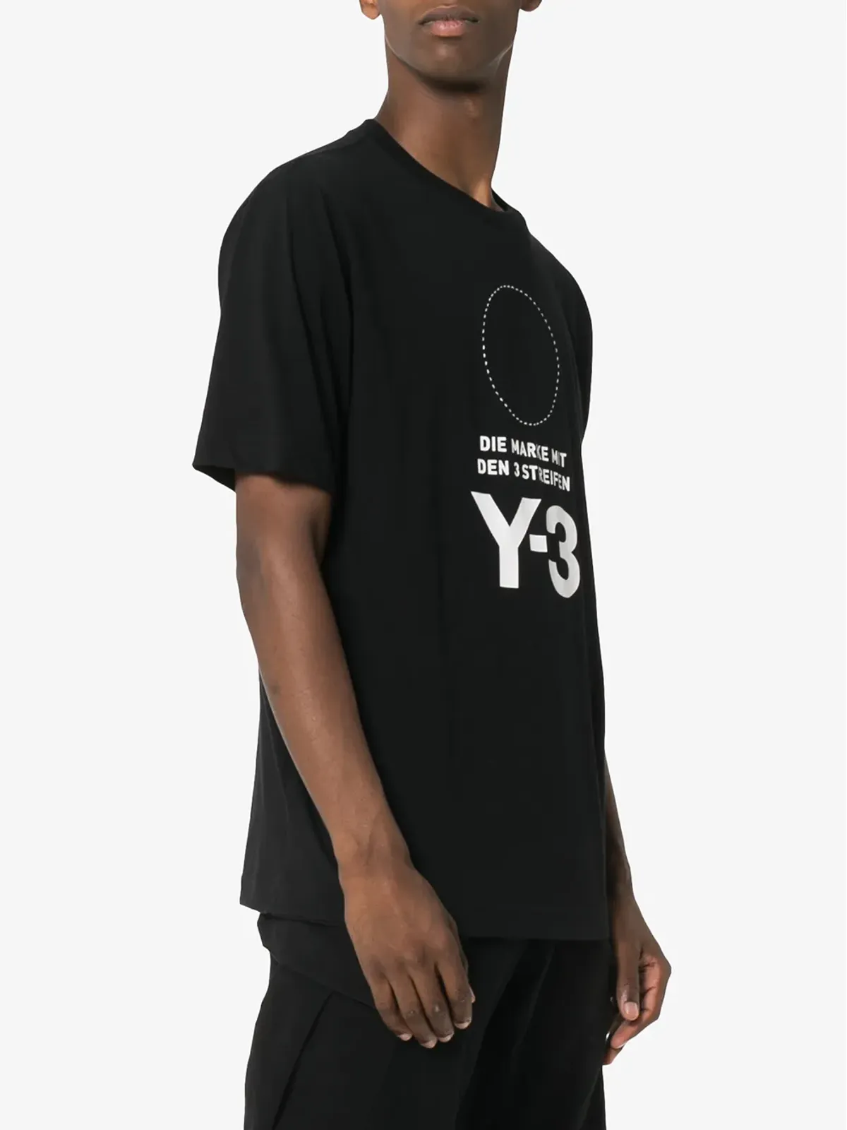 Y-3 ブラック ロゴとサークルプリント コットン Tシャツ - 画像3
