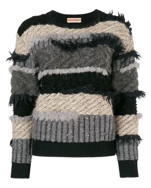 Issey Miyake Pre-Owned 80年代フリンジ付きストライプジャンパー - ブラック - サムネイル1