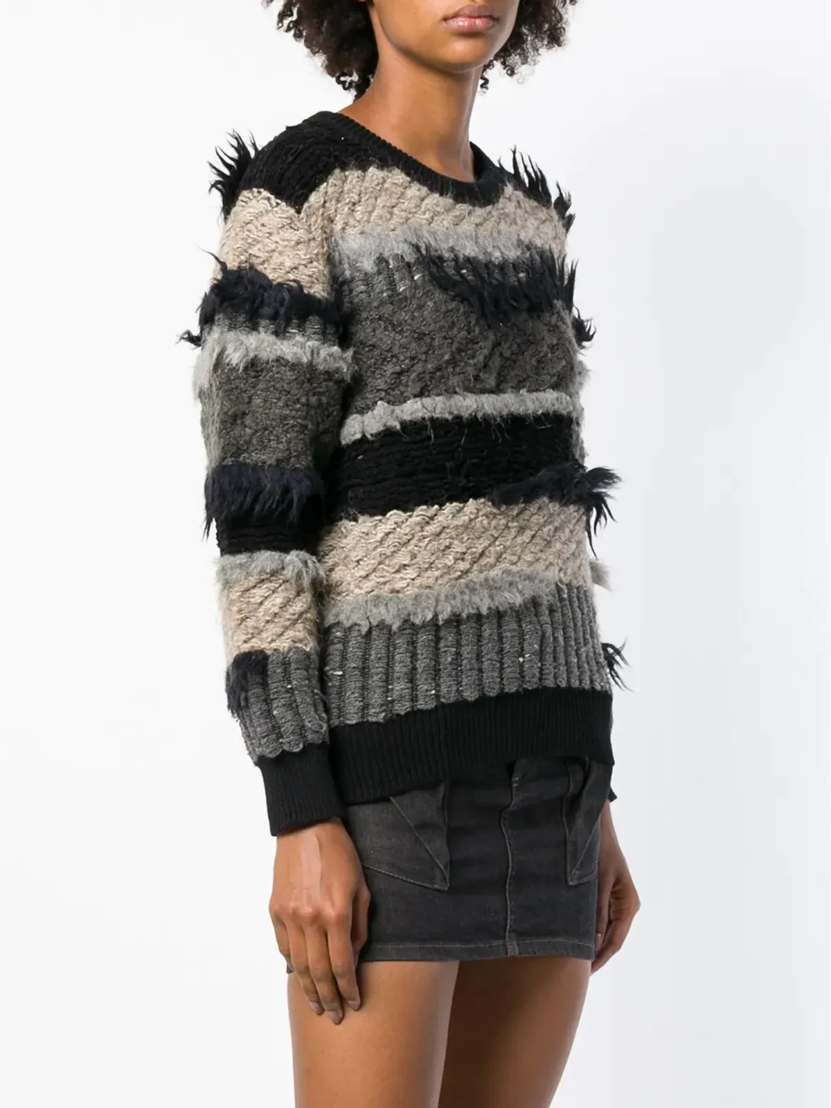 Issey Miyake Pre-Owned 80年代フリンジ付きストライプジャンパー - ブラック - 画像3