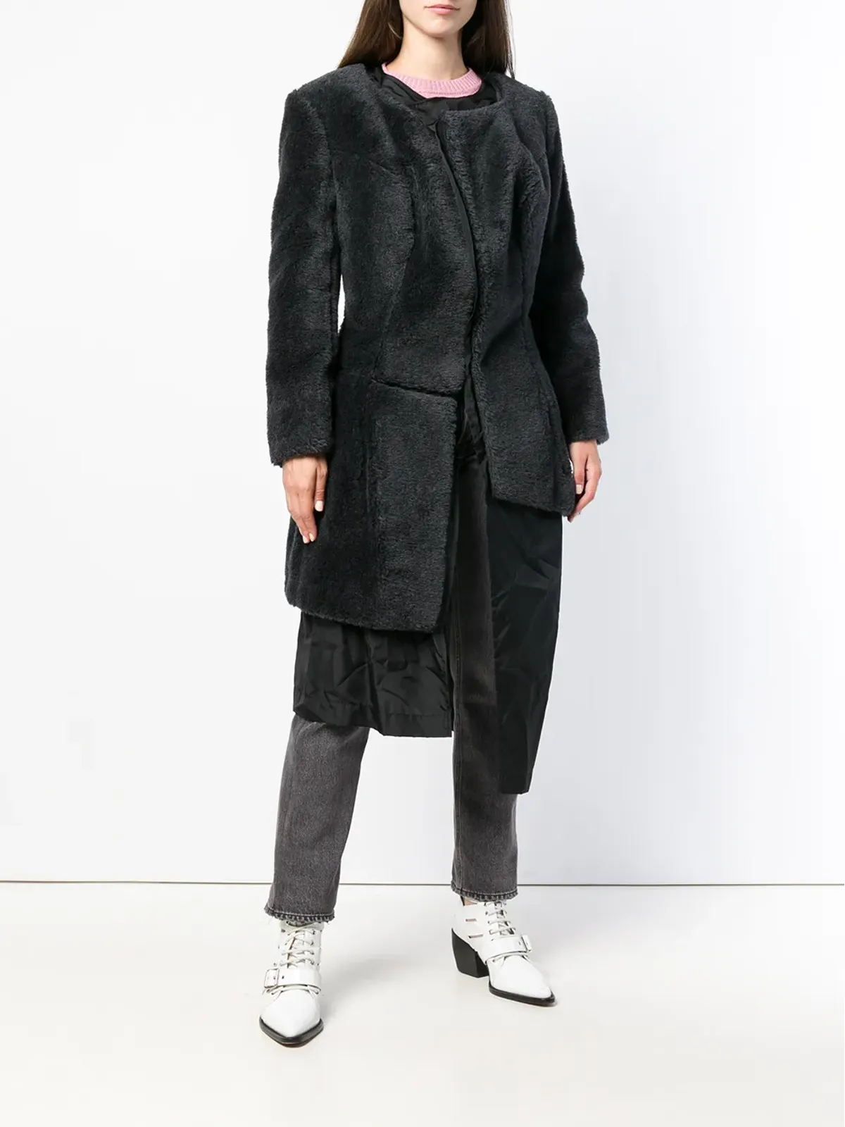 Comme Des Garçons Pre-Owned 1997年製 フェイクファーコート（グレー） - 画像3
