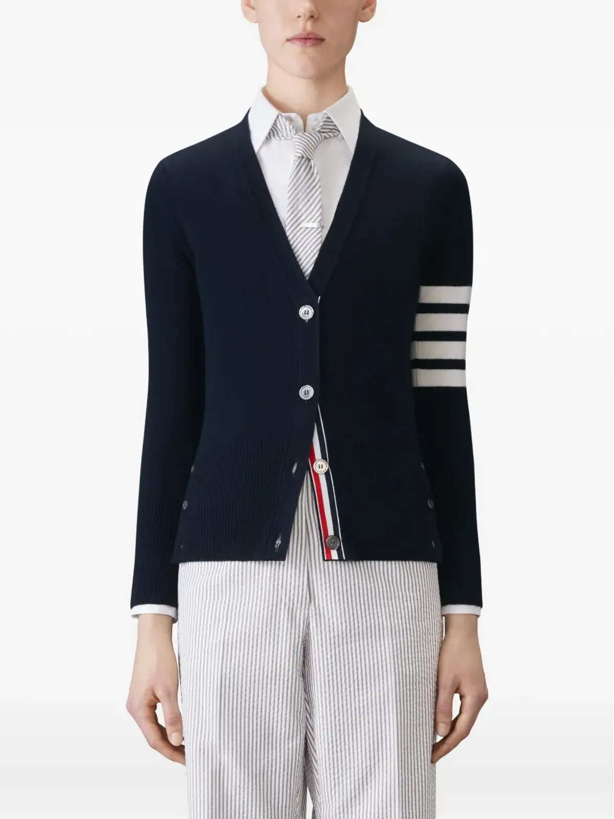 Thom Browne 4本バーのストライプ カシミヤ カーディガン - ブルー - 画像3