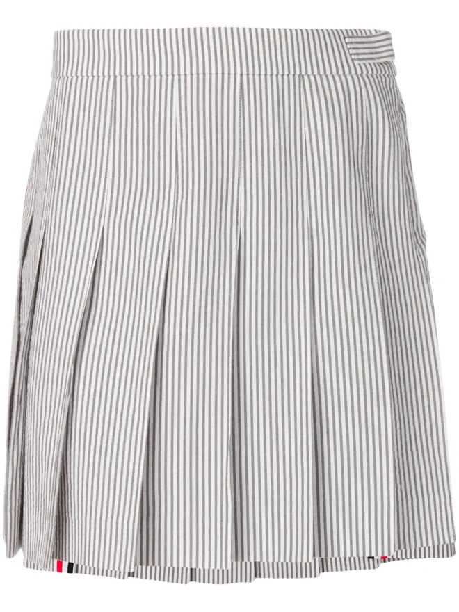 Thom Browne Thom Browne シアサッカー プリーツミニスカート - グレーの商品画像