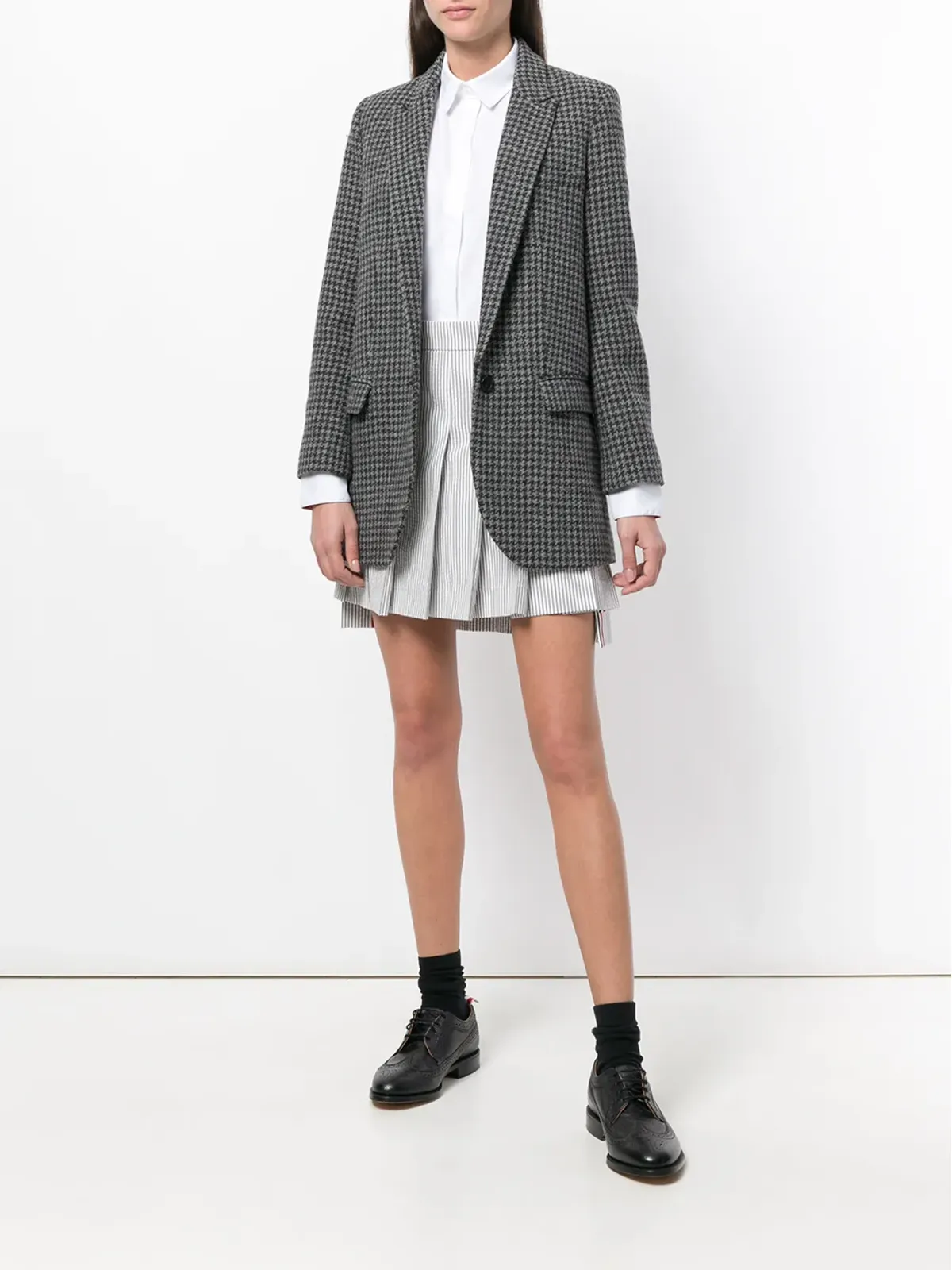 Thom Browne シアサッカー プリーツミニスカート - グレー - 画像2