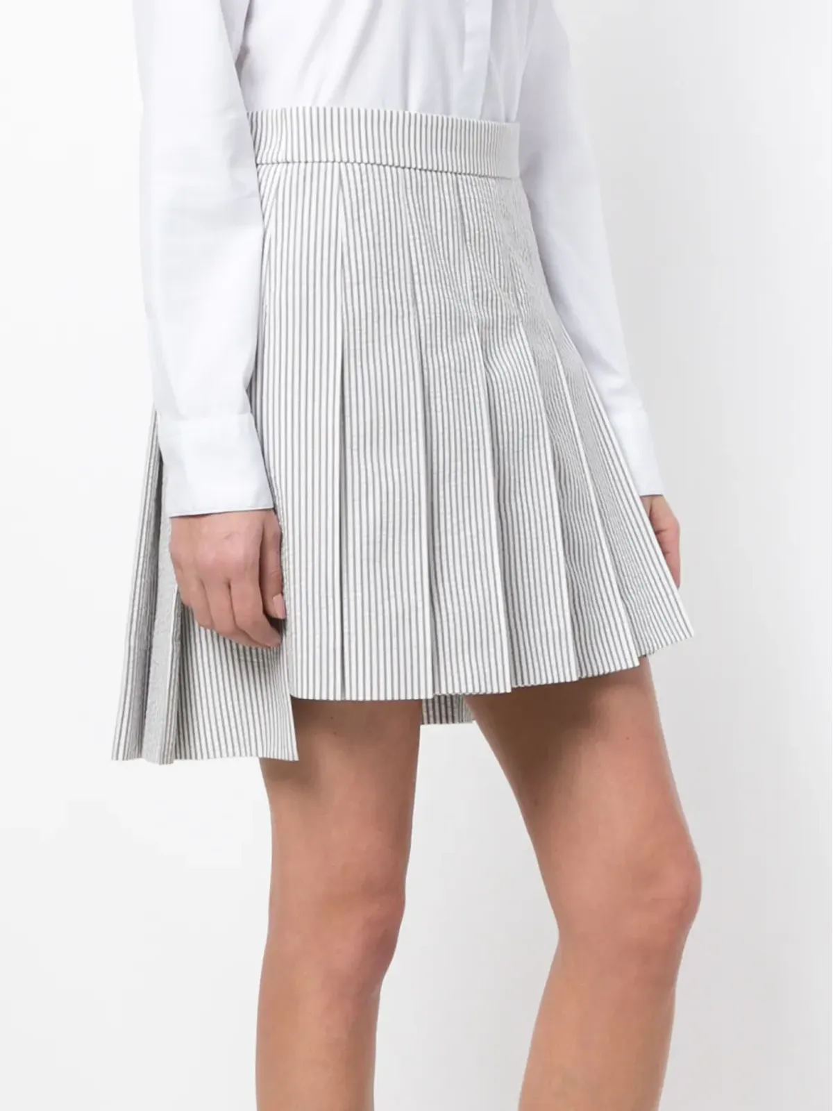 Thom Browne シアサッカー プリーツミニスカート - グレー - 画像3
