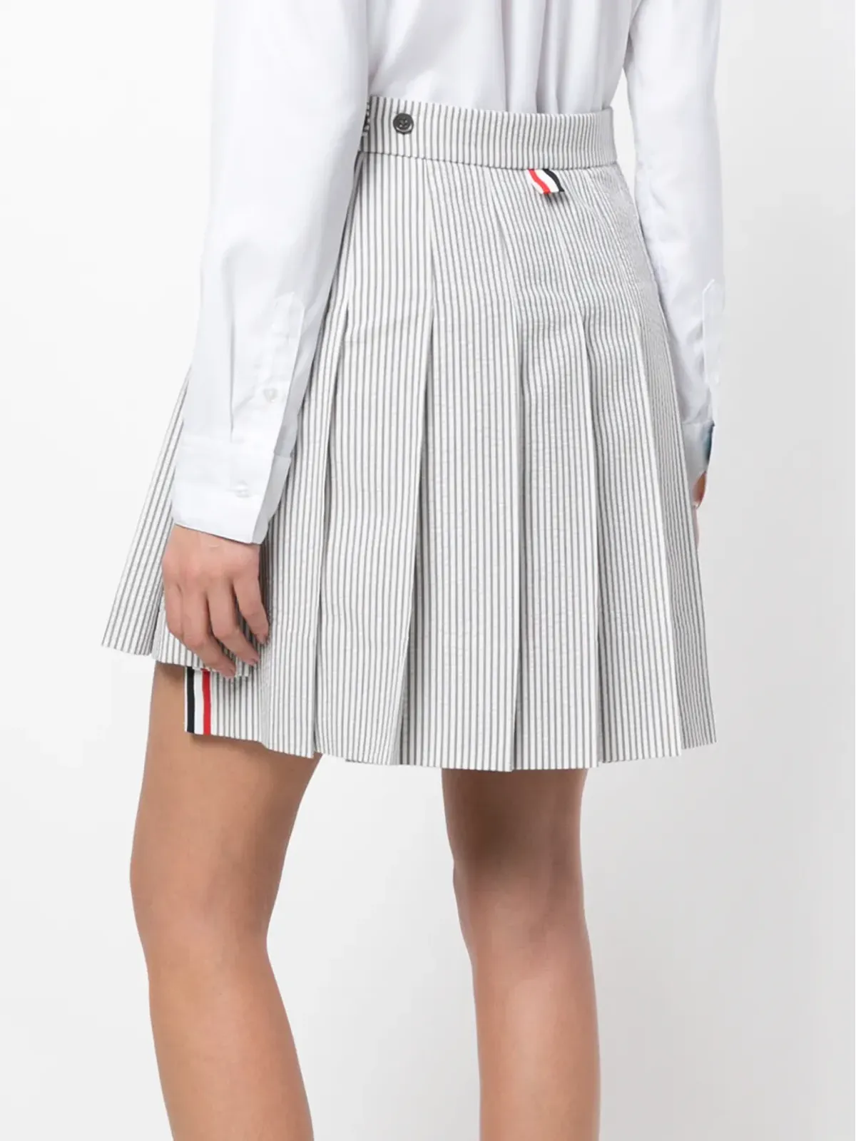 Thom Browne シアサッカー プリーツミニスカート - グレー - 画像4