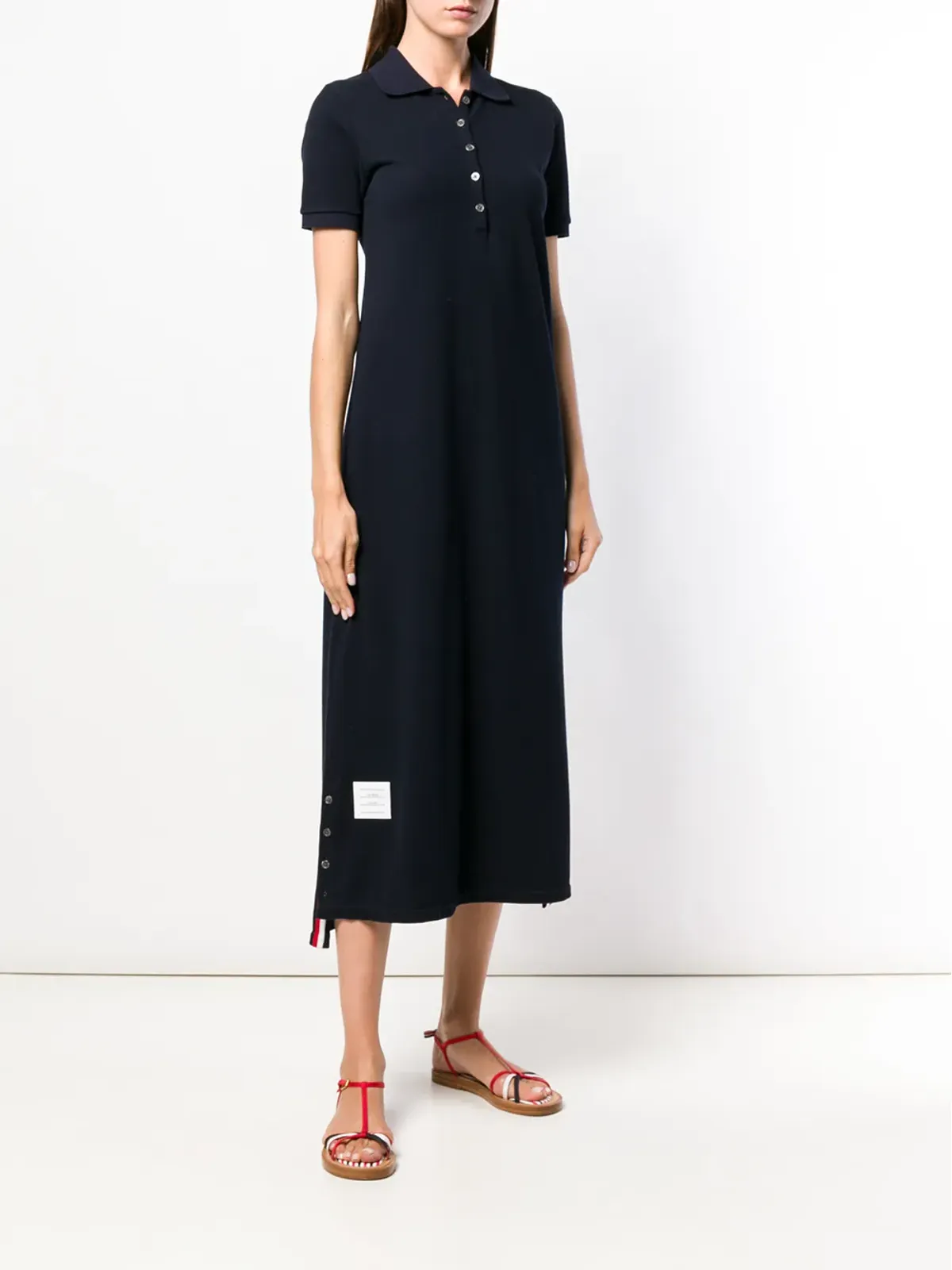 Thom Browne センター-バック・ストライプ・ピケ ポロ ドレス - 画像3