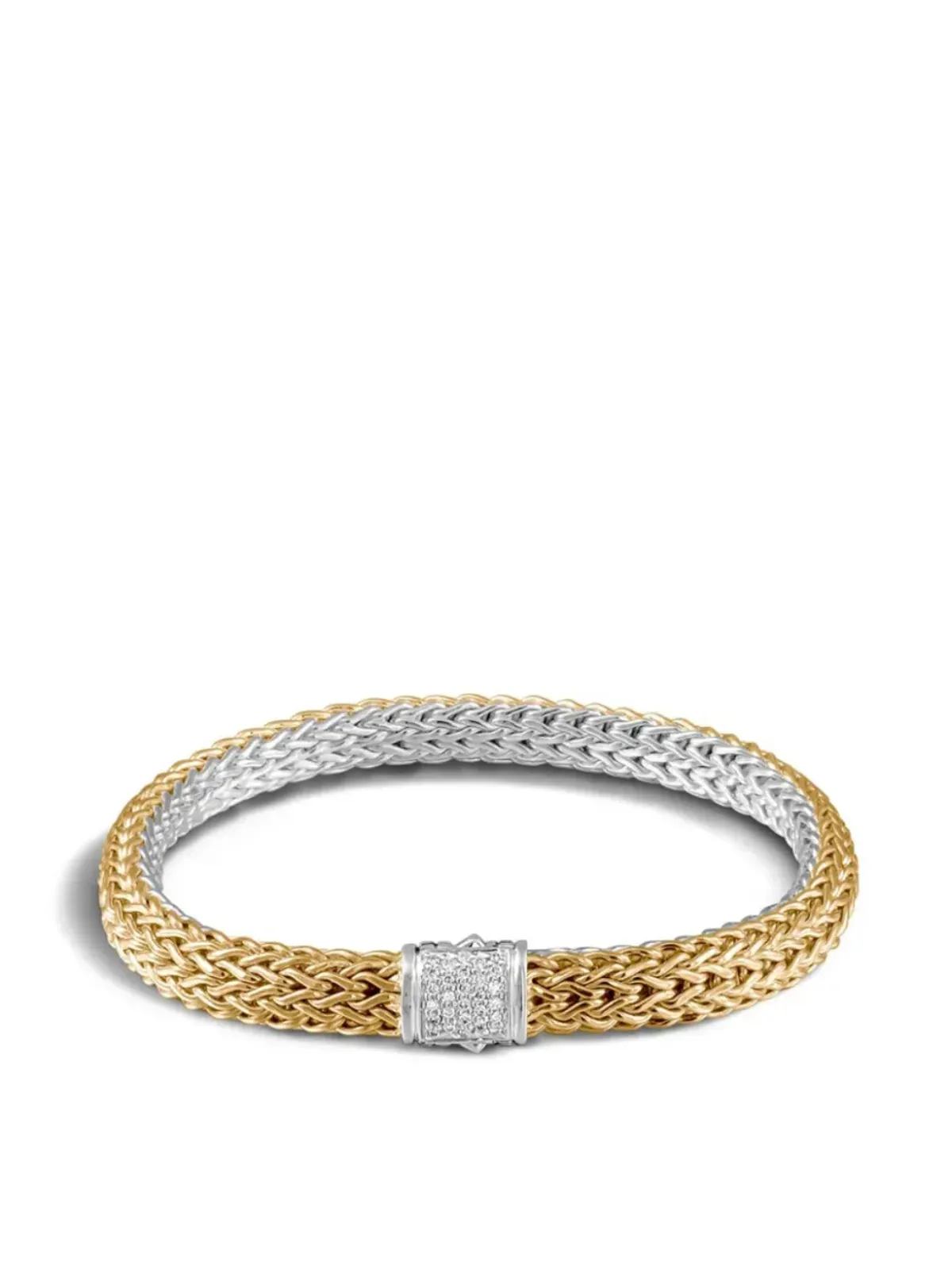 John Hardy 18K イエローゴールドとシルバー クラシックチェーン リバーシブル ブレスレット ダイヤモンド パヴェ クラスプ - 画像2