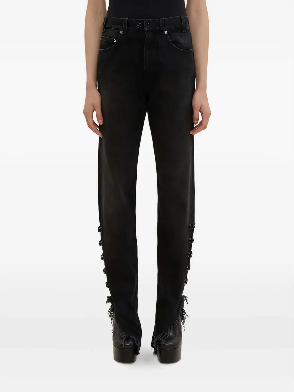 Olivier Theyskens ダメージ加工 ブーツカットジーンズ - ブラック - 画像1