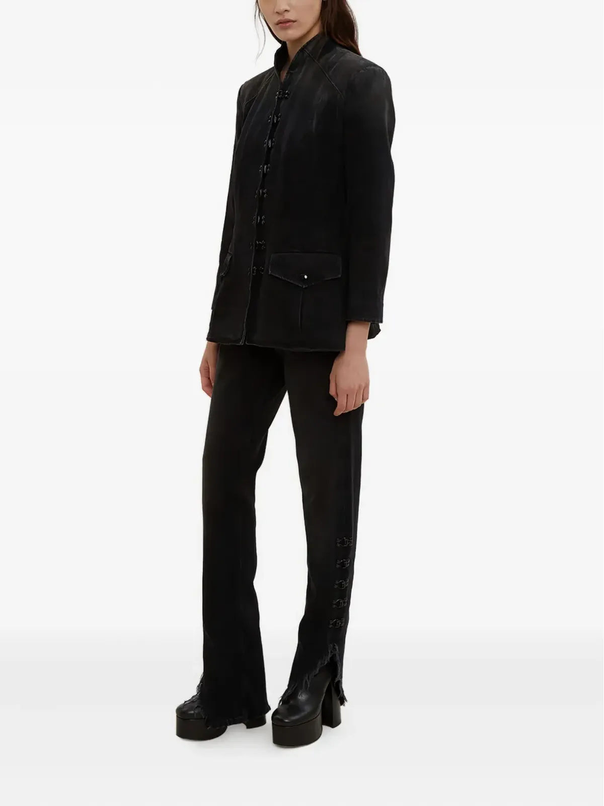 Olivier Theyskens ダメージ加工 ブーツカットジーンズ - ブラック - 画像2