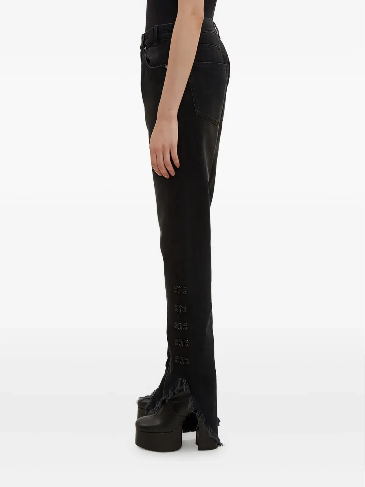 Olivier Theyskens ダメージ加工 ブーツカットジーンズ - ブラック - 画像3