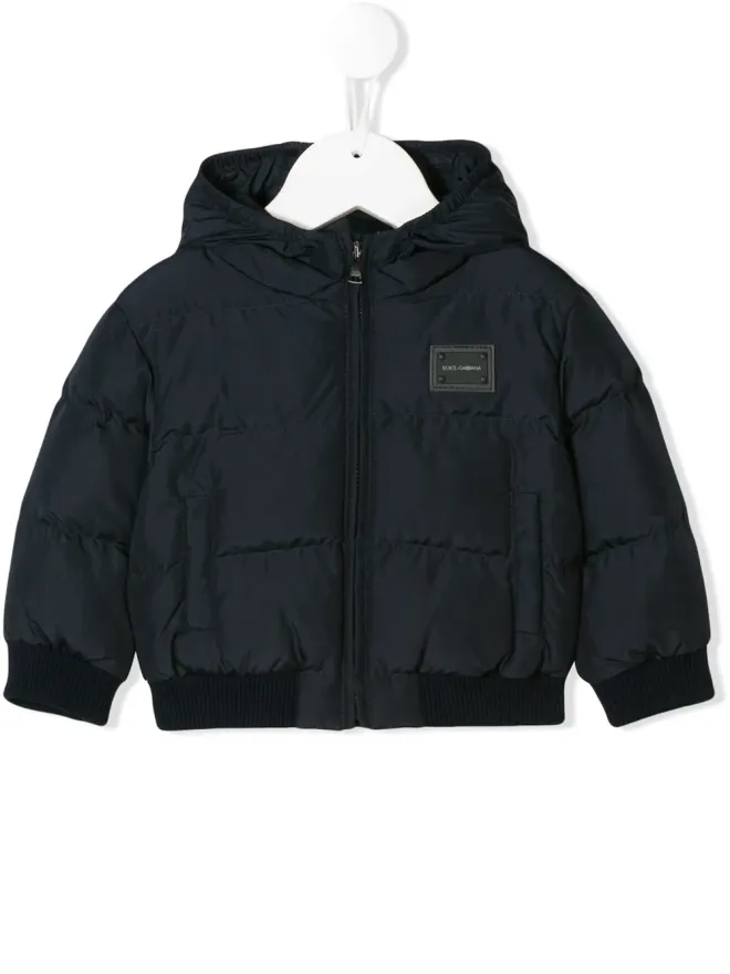Dolce & Gabbana Kids Dolce & Gabbana Kids ロゴタグ付きフード付きダウンジャケット - Blueの商品画像