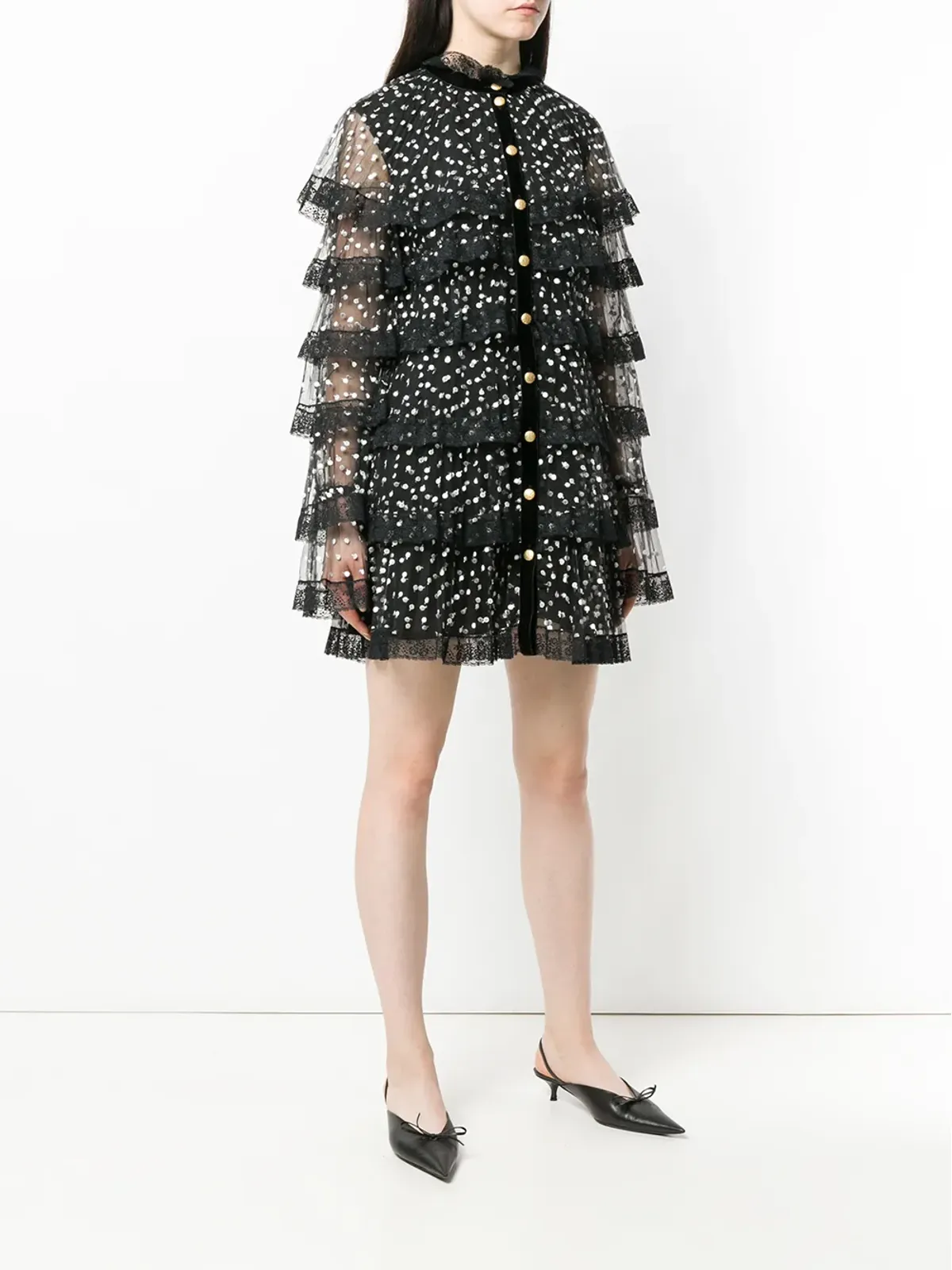Philosophy Di Lorenzo Serafini 黒のドット柄透けディテール付きミニドレス - 画像3