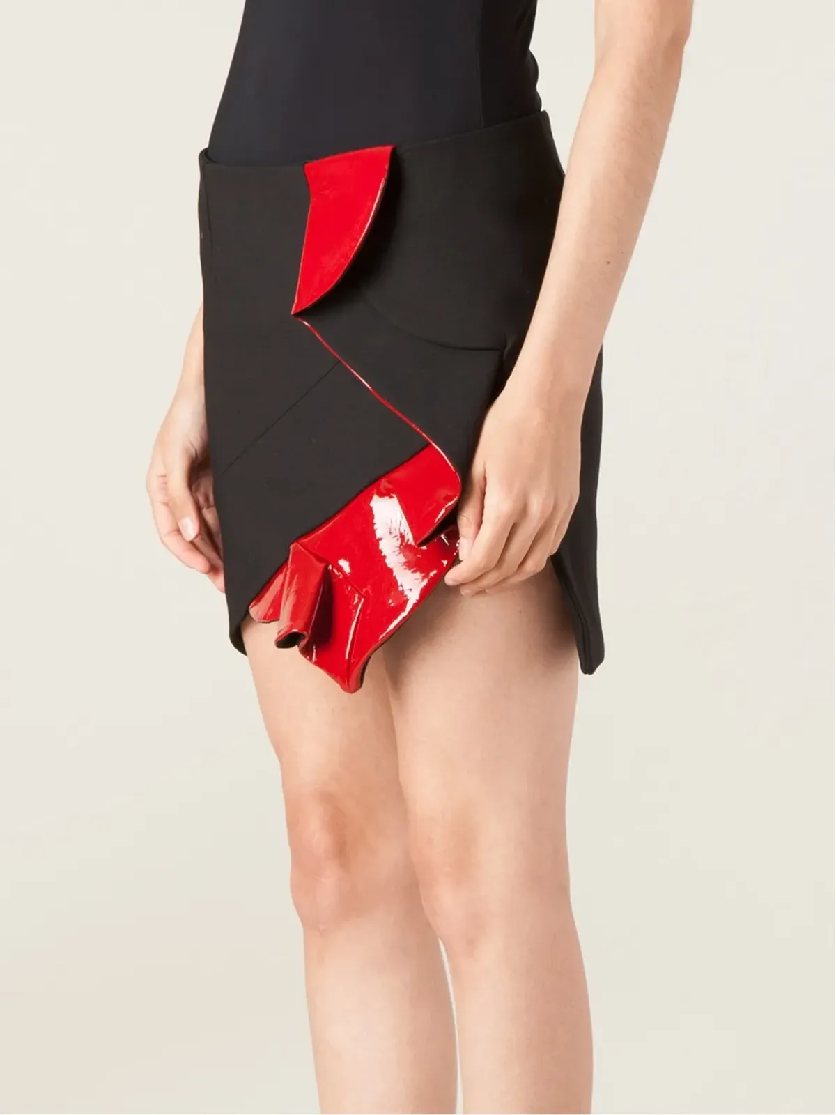 Anthony Vaccarello レザーディテールのフリルスカート - 画像3