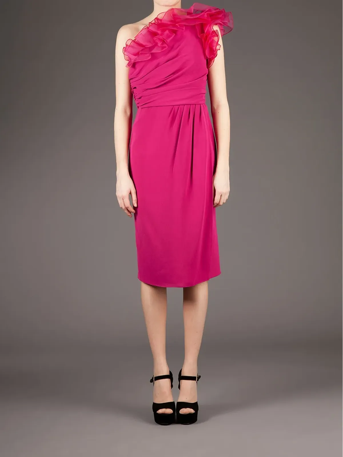 Giambattista Valli ワンショルダーフリルドレス - ピンク - 画像2