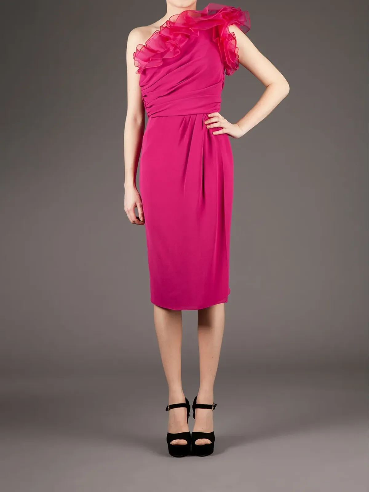 Giambattista Valli ワンショルダーフリルドレス - ピンク - 画像3