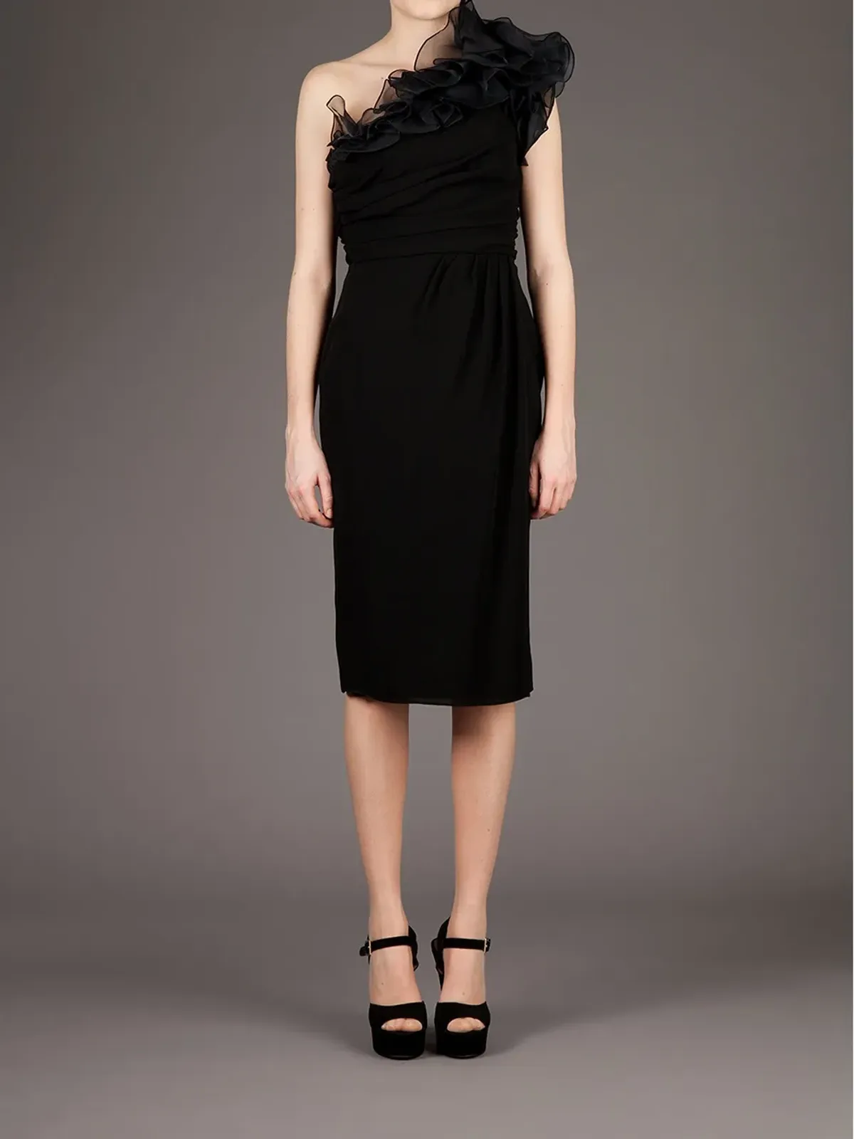 Giambattista Valli フリル付きワンショルダードレス - 画像2
