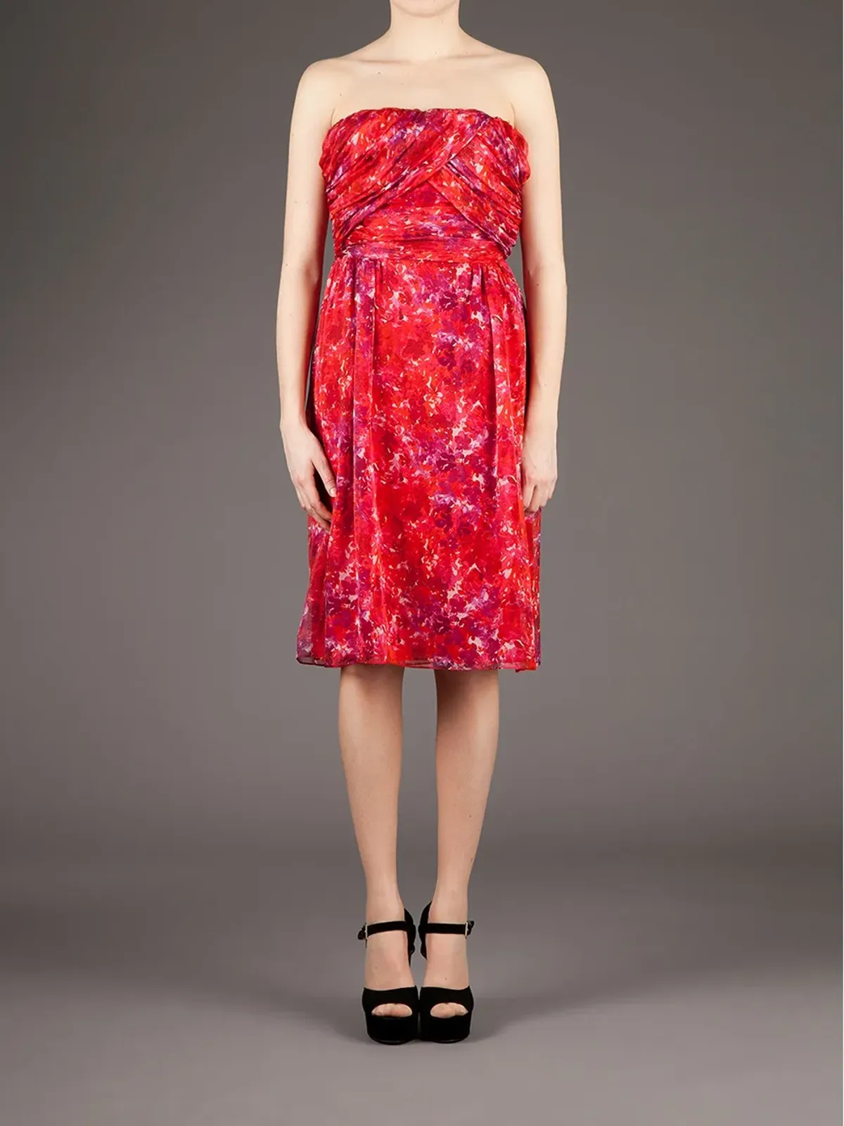 Giambattista Valli プリントストラップレスドレス - 赤 - 画像2