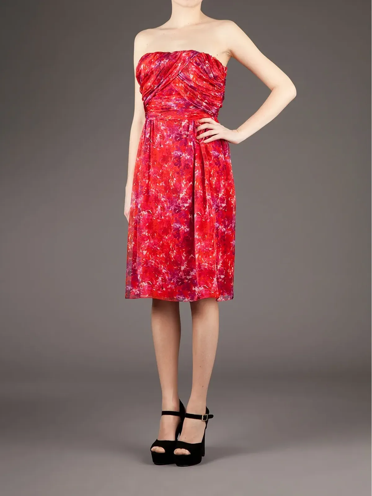 Giambattista Valli プリントストラップレスドレス - 赤 - 画像3