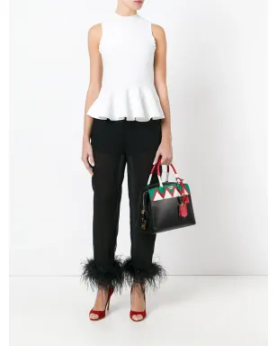 Prada sheer effect trousers with Ostrich feather cuffed ankles - Black - サムネイル2