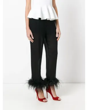 Prada sheer effect trousers with Ostrich feather cuffed ankles - Black - サムネイル3