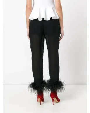 Prada sheer effect trousers with Ostrich feather cuffed ankles - Black - サムネイル4