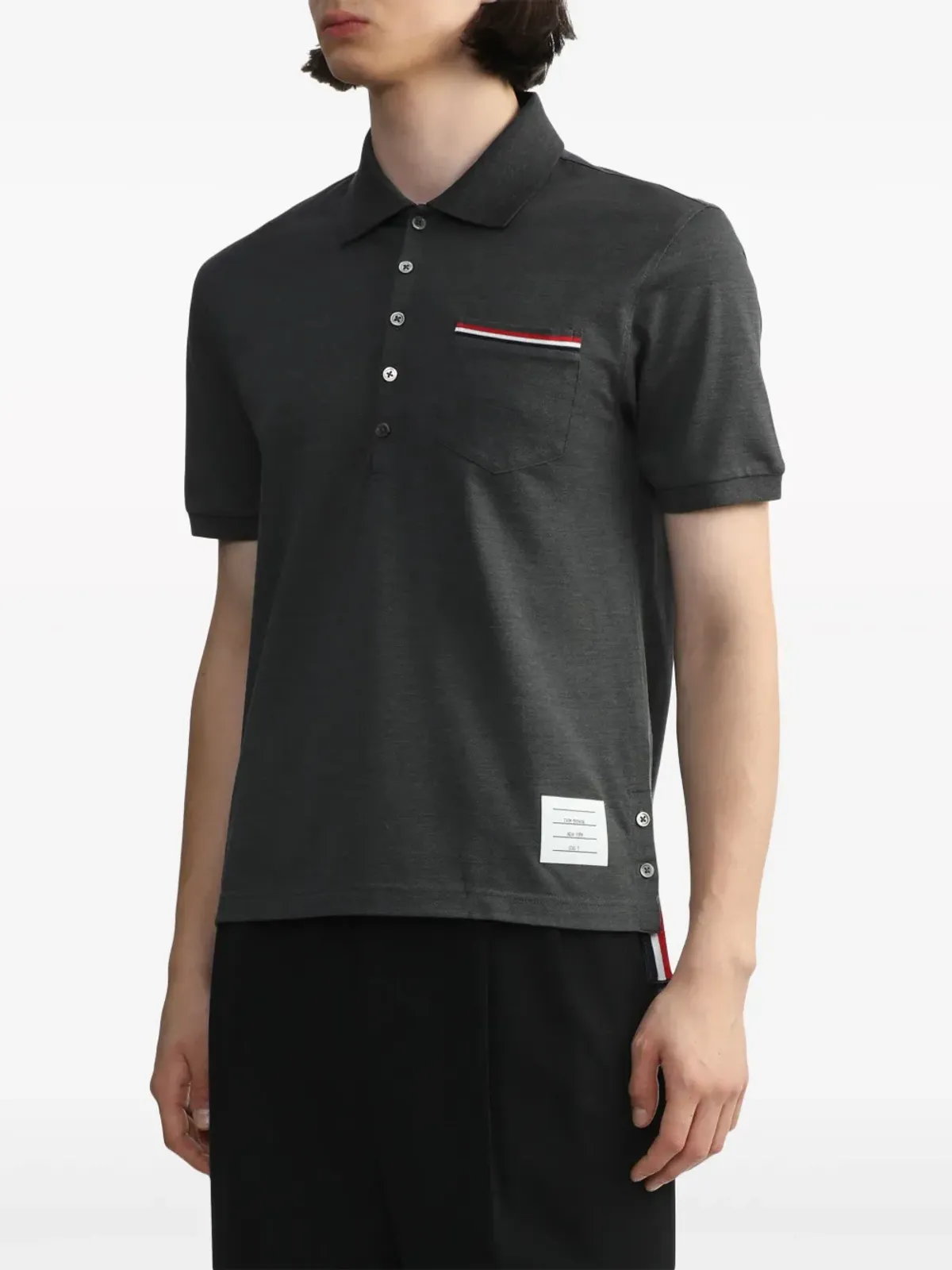 Thom Browne RWBポケットトリム ピケポロシャツ - グレー - 画像3