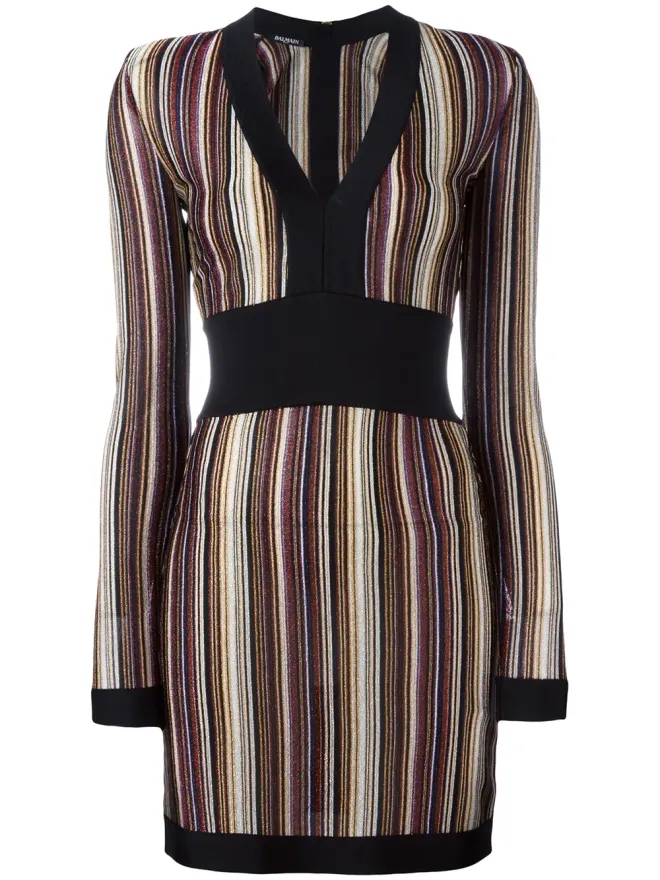 BALMAIN Balmain Vネックストライプドレスの商品画像