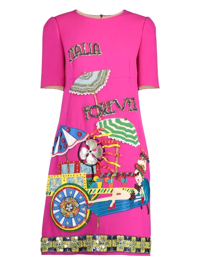Dolce & Gabbana Dolce & Gabbana エンベリッシュド Aライン ミニドレス ピンクの商品画像