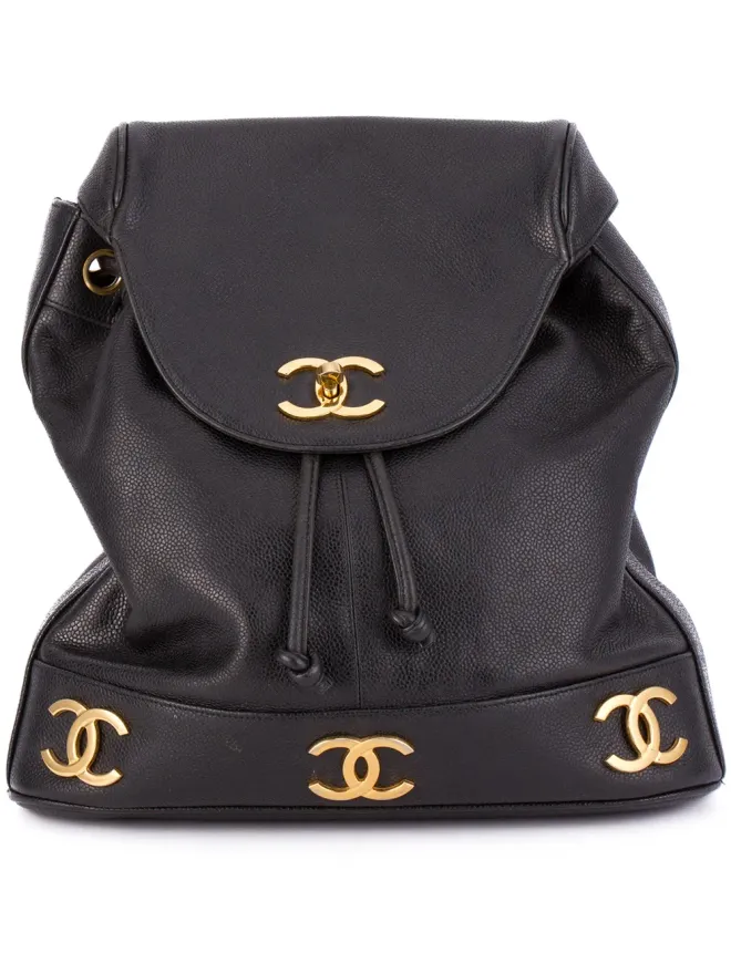 CHANEL Pre-Owned CHANEL Vintage ロゴプレート クラシックバックパック ブラックの商品画像