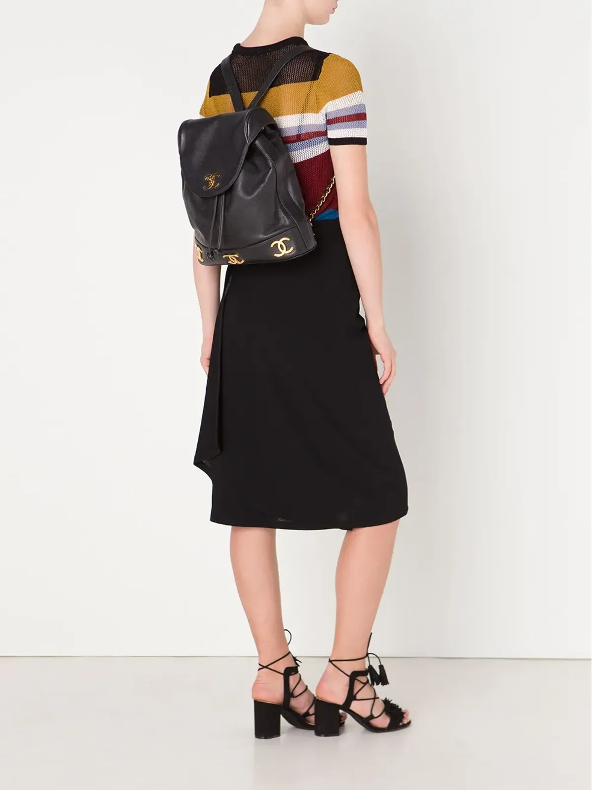 CHANEL Vintage ロゴプレート クラシックバックパック ブラック - 画像2