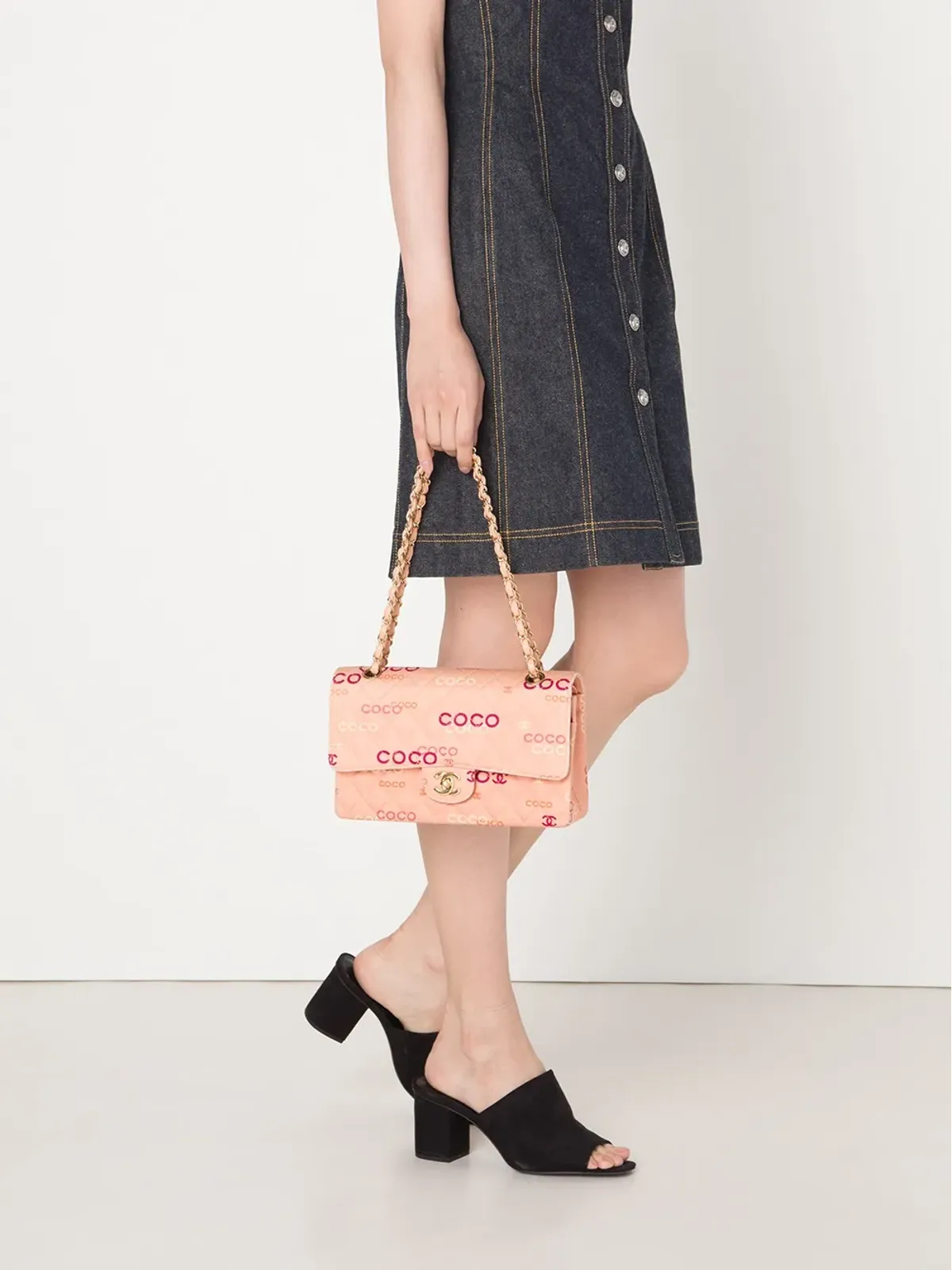 CHANEL ビンテージ プリントロゴ ショルダーバッグ ピンク - 画像2